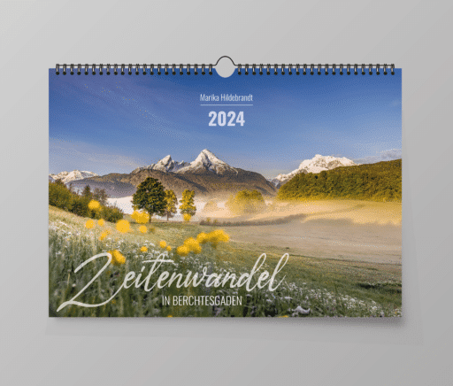 Blick auf den Watzmann im Morgenlicht, Titelbild des Berchtesgaden Kalenders 2024 von Marika Hildebrandt.