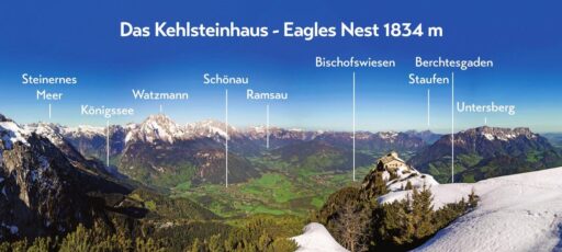 Panoramamagnet – Kehlsteinhaus Panorama mit Gipfelnamen