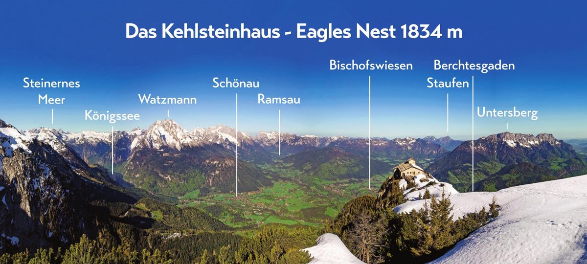 Panoramamagnet – Kehlsteinhaus Panorama mit Gipfelnamen