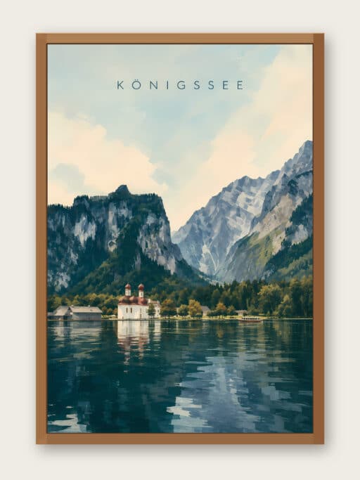 Kunstdruck Wallfahrtskirche St. Bartholomä am Königssee, 40x60 cm, Ansicht mit Bilderrahmen zur Illustration